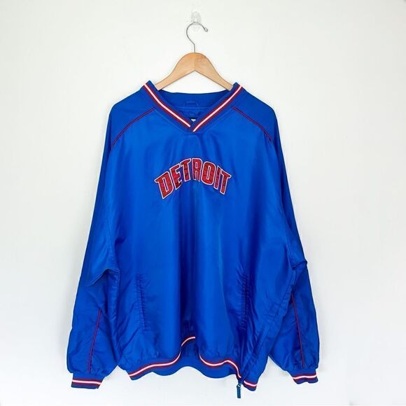 G-III NBA Men’s Detroit Pistons Blue Nylon Red Chalk Line 90s Windbreaker - Picture 1 of 13
